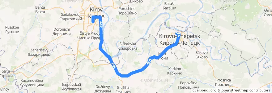 Mapa del recorrido Автобус № 103: Кирово-Чепецк — Киров de la línea  en أوبلاست كيروف.