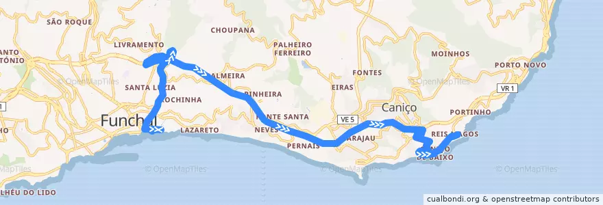 Mapa del recorrido 155 Express forward de la línea  en Portogallo.