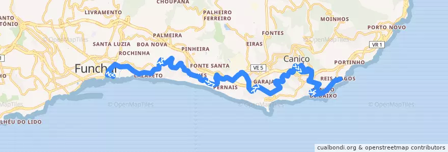 Mapa del recorrido 155 forward de la línea  en 葡萄牙.