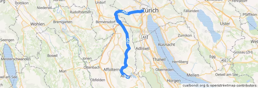 Mapa del recorrido Bus 235: Aeugst am Albis, Grossacher => Zürich, Bahnhof Wiedikon de la línea  en Zurigo.