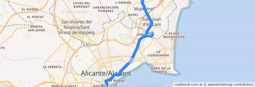 Mapa del recorrido 23: Alicante, Oscar Esplá ⇒ Mutxamel de la línea  en l'Alacantí.
