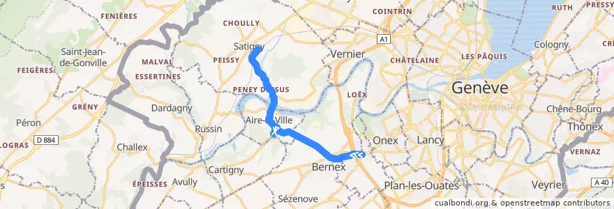 Mapa del recorrido Bus 70: Confignon-Croisée → Satigny-Gare de la línea  en Cenevre.