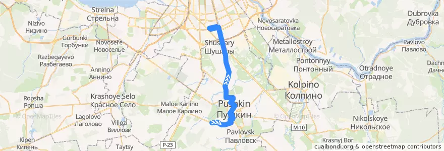 Mapa del recorrido Автобус № 186: Пушкин, Красносельское шоссе => ст. метро "Звёздная" de la línea  en Санкт-Петербург.