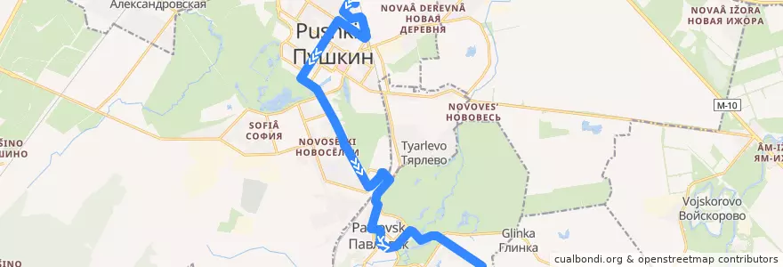 Mapa del recorrido Автобус № 370: Пушкин, Железнодорожная улица => Павловск, Звериницкая улица de la línea  en Пушкинский район.