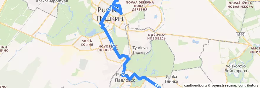 Mapa del recorrido Автобус № 370: Павловск, Звериницкая улица => Пушкин, Железнодорожная улица de la línea  en Пушкинский район.
