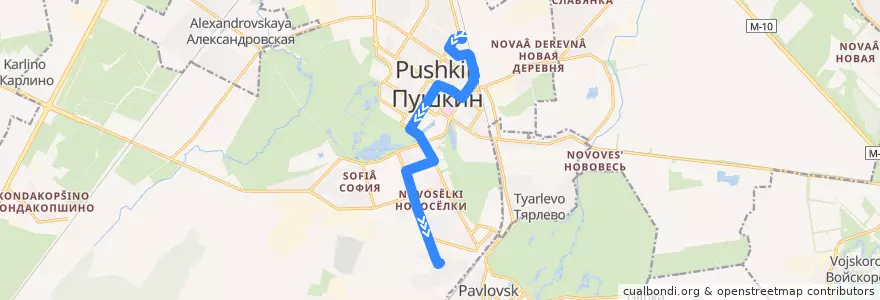 Mapa del recorrido Автобус № 373: Железнодорожная улица => Гуммолосары de la línea  en Пушкин.