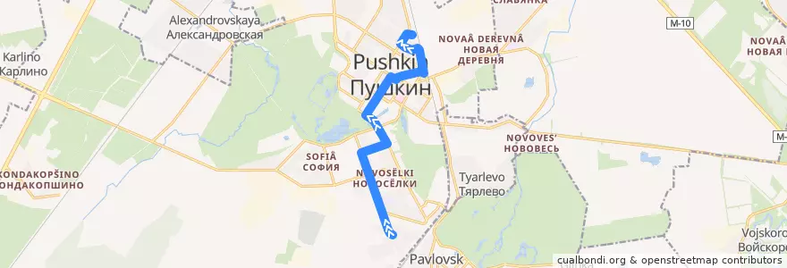 Mapa del recorrido Автобус № 373: Гуммолосары => Железнодорожная улица de la línea  en Пушкин.