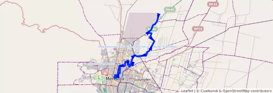 Mapa del recorrido 131 - Borbollon por Acceso Norte - Cuyanita de la línea G06 en Mendoza.