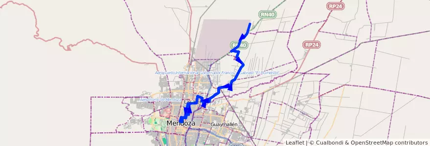 Mapa del recorrido 131 - Cuyanita por Calle Maipú - Borbollon de la línea G06 en Мендоса.