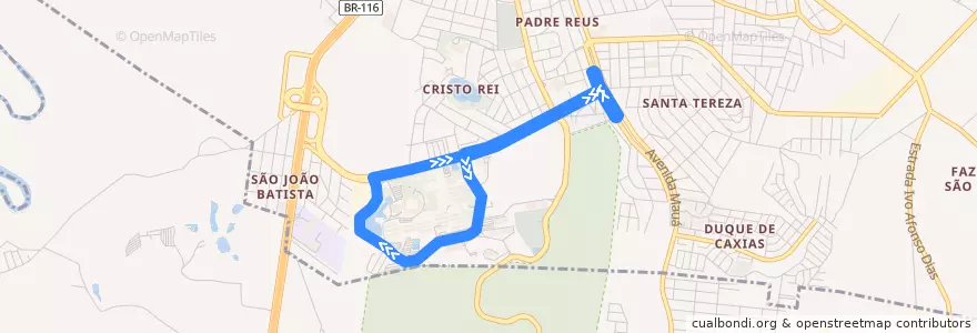 Mapa del recorrido Circular Unisinos de la línea  en São Leopoldo.