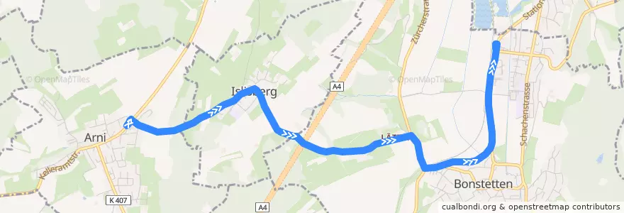Mapa del recorrido Bus 205: Arni AG, Stockacker => Bonstetten-Wettswil, Bahnhof de la línea  en Suiza.