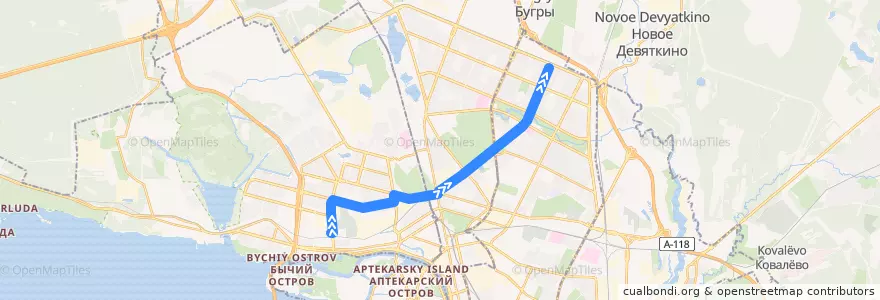 Mapa del recorrido Троллейбус № 40: Метро Старая Деревня - Светлановский проспект de la línea  en Санкт-Петербург.