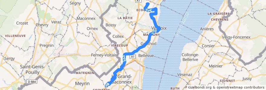 Mapa del recorrido Bus 50: Aéroport → Versoix-Centre Sportif de la línea  en Cenevre.