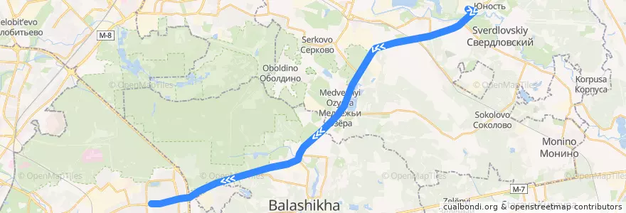 Mapa del recorrido Автобус 378: Биокомбинат => Москва (метро «Щёлковская») de la línea  en Московская область.