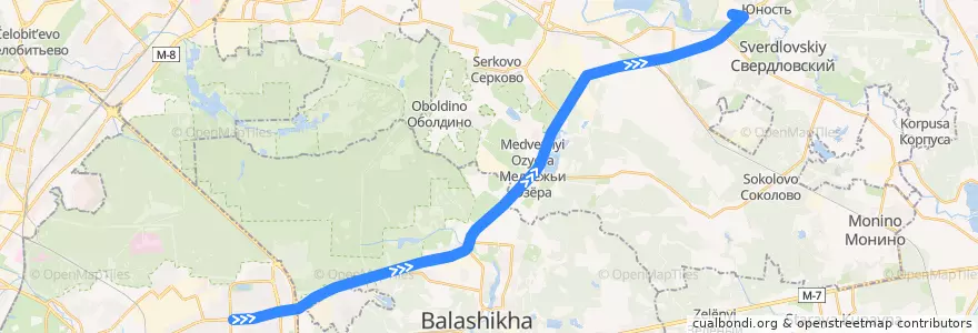 Mapa del recorrido Автобус 378: Москва (метро «Щёлковская») => Биокомбинат de la línea  en Oblast' di Mosca.