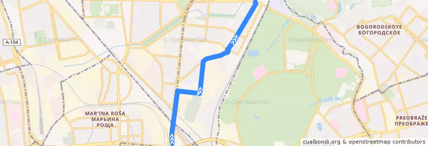 Mapa del recorrido Автобус 714: Рижский вокзал => Улица Павла Корчагина de la línea  en Nordöstlicher Verwaltungsbezirk.