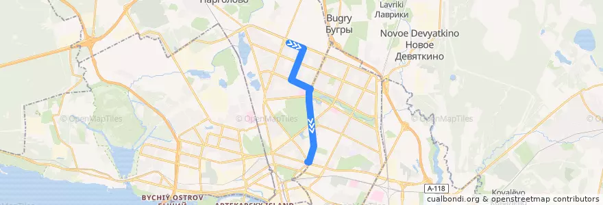 Mapa del recorrido Троллейбус № 4: Придорожная аллея => Площадь Мужества de la línea  en Sankt Petersburg.