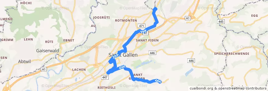 Mapa del recorrido Bus 6: Bach St. Georgen => Heiligkreuz de la línea  en St. Gallen.