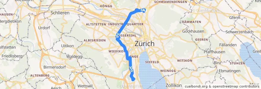 Mapa del recorrido Bus 72: Zürich, Milchbuck → Morgental de la línea  en Zürich.
