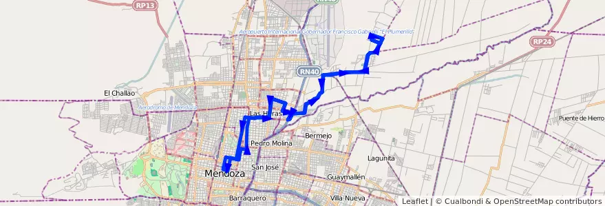 Mapa del recorrido 133 - Bº VICTORIA / CALLE ZAPATA de la línea G06 en メンドーサ州.