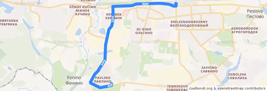 Mapa del recorrido Автобус 9: Павлино - Станция Железнодорожная de la línea  en городской округ Балашиха.