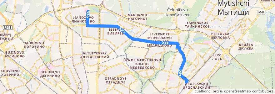 Mapa del recorrido Автобус 601: Абрамцевская улица => Станция Лосиноостровская de la línea  en Nordöstlicher Verwaltungsbezirk.