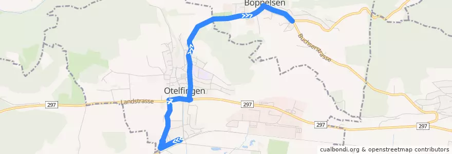 Mapa del recorrido Bus 450: Otelfingen, Bahnhof => Boppelsen, Hand de la línea  en Bezirk Dielsdorf.