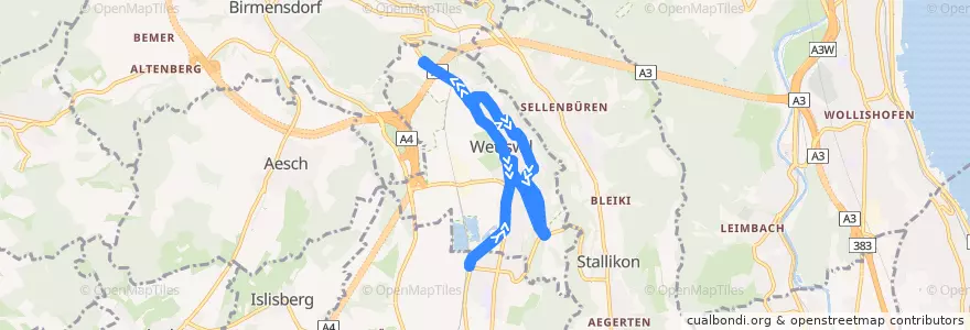 Mapa del recorrido Bus 221: Rundkurs Wettswil (Hauptweg) de la línea  en Wettswil am Albis.