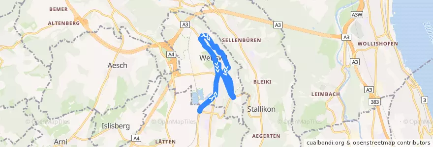 Mapa del recorrido Bus 221: Rundkurs Wettswil (Weg A) de la línea  en Wettswil am Albis.