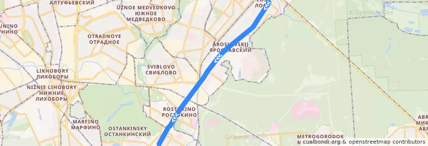 Mapa del recorrido Автобус Т76: Холмогорская улица => Метро «ВДНХ» de la línea  en Nordöstlicher Verwaltungsbezirk.
