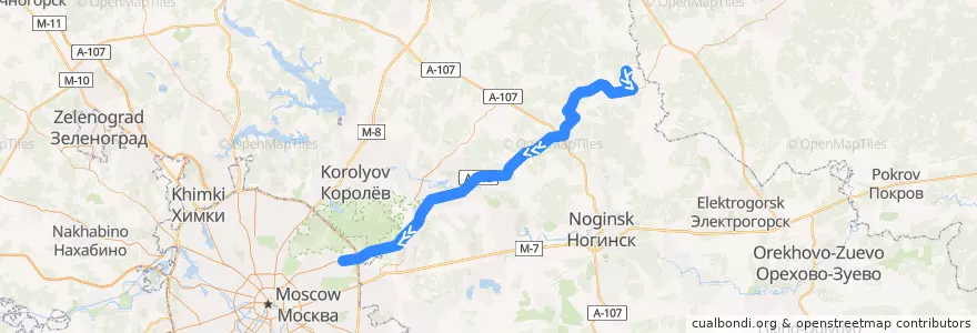 Mapa del recorrido Автобус 360: Дуброво => Черноголовка => Москва (метро «Щёлковская») de la línea  en Moscow Oblast.