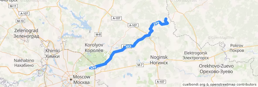 Mapa del recorrido Автобус 360: Москва (метро «Щёлковская») => Черноголовка => Дуброво de la línea  en Oblast Moskau.