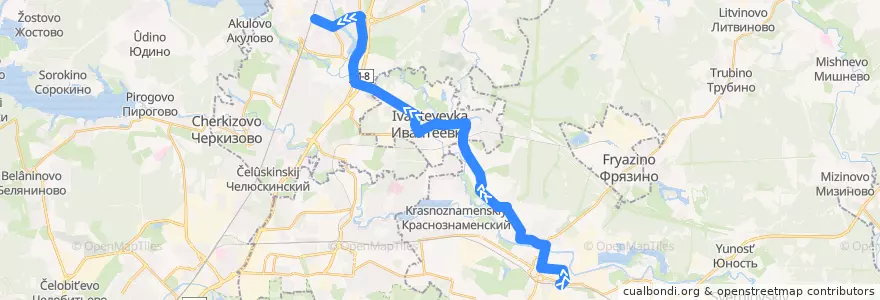 Mapa del recorrido Автобус 40: Щёлково (станция Щёлково) => Пушкино (станция Пушкино) de la línea  en Oblast Moskou.