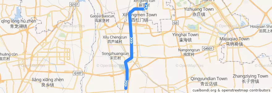 Mapa del recorrido 北京地铁大兴线 de la línea  en Daxing District.