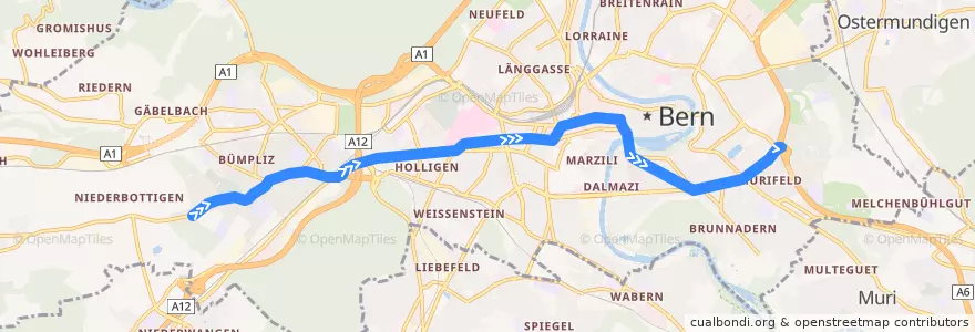 Mapa del recorrido Tram 7: Bümpliz => Ostring de la línea  en Bern.