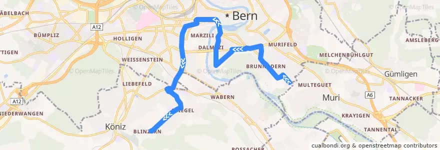 Mapa del recorrido Bus 19: Elfenau => Blinzern de la línea  en Verwaltungsregion Bern-Mittelland.