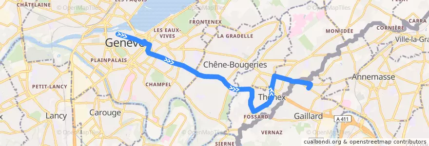 Mapa del recorrido Noctambus Véga (NV) : Bel-Air (Cité) → Prés des Plans de la línea  en Genève.