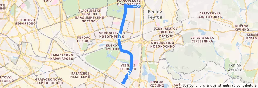 Mapa del recorrido Троллейбус 64: Ивановское => Метро «Выхино» de la línea  en Östlicher Verwaltungsbezirk.