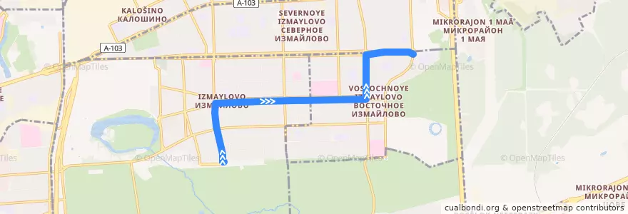 Mapa del recorrido Автобус Т51: Метро «Измайловская» => Площадь Соловецких Юнг de la línea  en Восточный административный округ.