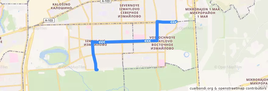 Mapa del recorrido Автобус Т51: Площадь Соловецких Юнг => Метро «Измайловская» de la línea  en Восточный административный округ.