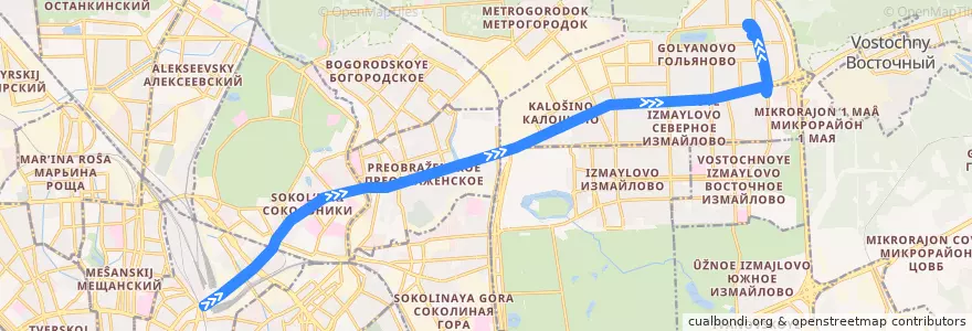 Mapa del recorrido Автобус Т41: Комсомольская площадь => Уссурийская улица de la línea  en Восточный административный округ.