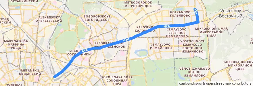 Mapa del recorrido Автобус Т41: Уссурийская улица => Комсомольская площадь de la línea  en Восточный административный округ.