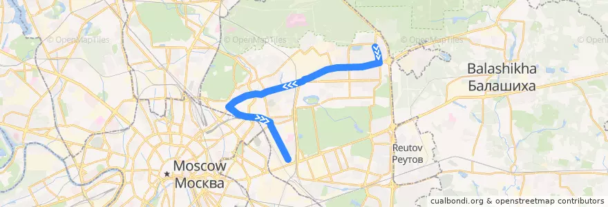 Mapa del recorrido Автобус Т32: Уссурийская улица => Гаражная улица de la línea  en Восточный административный округ.