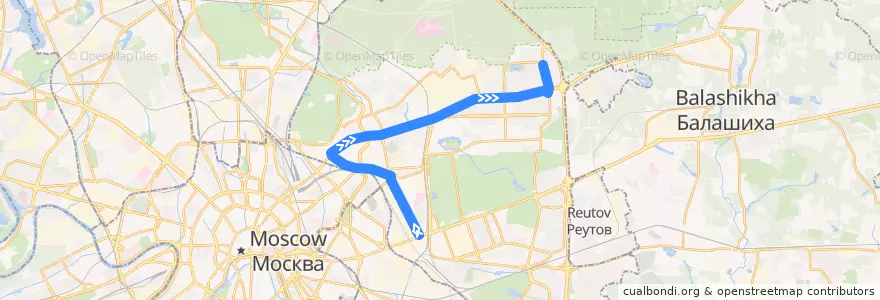 Mapa del recorrido Автобус Т32: Гаражная улица => Уссурийская улица de la línea  en Восточный административный округ.