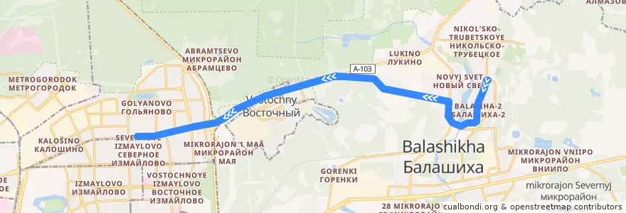 Mapa del recorrido Автобус 395: Балашиха (улица Объединения) => Москва (метро «Щёлковская») de la línea  en городской округ Балашиха.