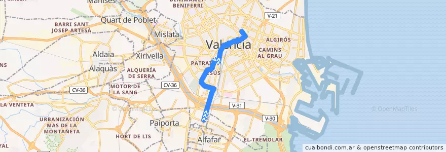 Mapa del recorrido Bus 9: La Torre => Albereda de la línea  en Comarca de València.