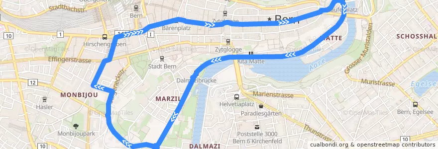 Mapa del recorrido Bus 30: Bern Bahnhof => Marzilistrasse => Bern Bahnhof (Ringlinie) de la línea  en Bern.