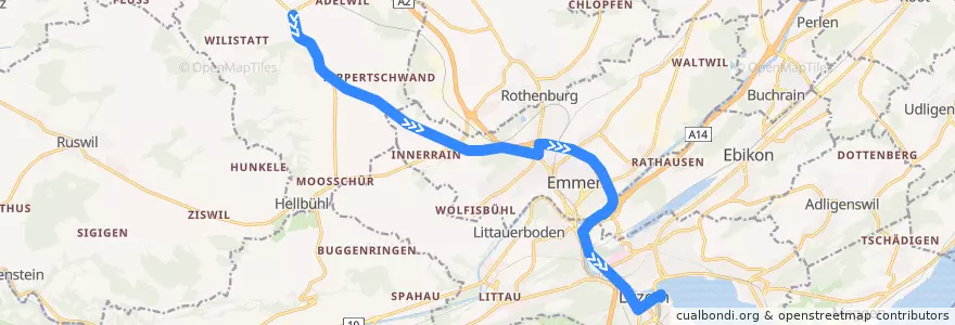 Mapa del recorrido Bus 72: Neuenkirch, Lippenrüti => Luzern, Bahnhof de la línea  en Люцерн.