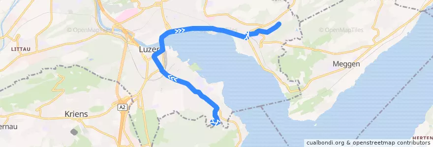 Mapa del recorrido Bus 8: Luzern, Hirtenhof => Luzern, Würzenbach de la línea  en Lucerna.