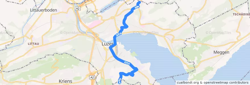 Mapa del recorrido Bus 7: Luzern, Biregghof => Luzern, Unterlöchli de la línea  en Luzern.